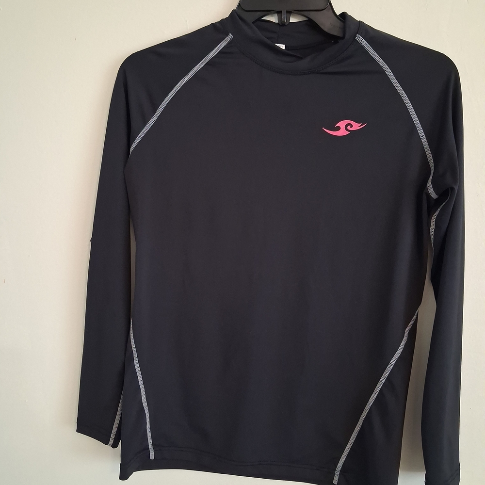 Womens Black Rash Guard Swim Shirt